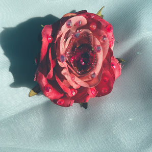 Glittered Hot Pink Bejewelled Rose Bejewelled Brooch