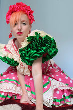 Load image into Gallery viewer, VINTAGE CREAM ,PINK &amp; GREEN ORIGINAL LONG SPANISH FLAMENCO DANCE DRESS 12/14
