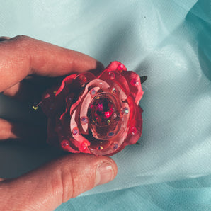 Glittered Hot Pink Bejewelled Rose Bejewelled Brooch