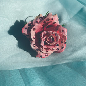 Dusky Pink Bejewelled Rose Bejewelled Brooch
