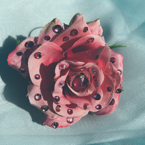 Dusky Pink Bejewelled Rose Bejewelled Brooch