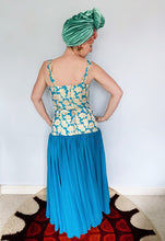 Load image into Gallery viewer, 80s two piece - Blue and Gold brocade bolero and Dress
