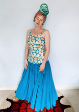 Load image into Gallery viewer, 80s two piece - Blue and Gold brocade bolero and Dress
