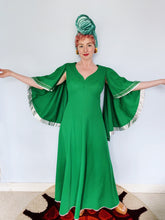 Load image into Gallery viewer, Love witch Green and Silver Angel Sleeve 70s maxi dress *Personal Collection*

