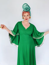 Load image into Gallery viewer, Love witch Green and Silver Angel Sleeve 70s maxi dress *Personal Collection*
