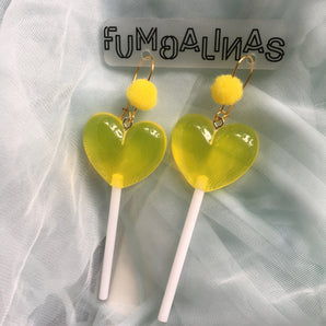 Super cute Love heart Earrings with pom poms 9cm