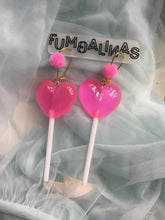 Load image into Gallery viewer, Super cute Love heart Earrings with pom poms 9cm
