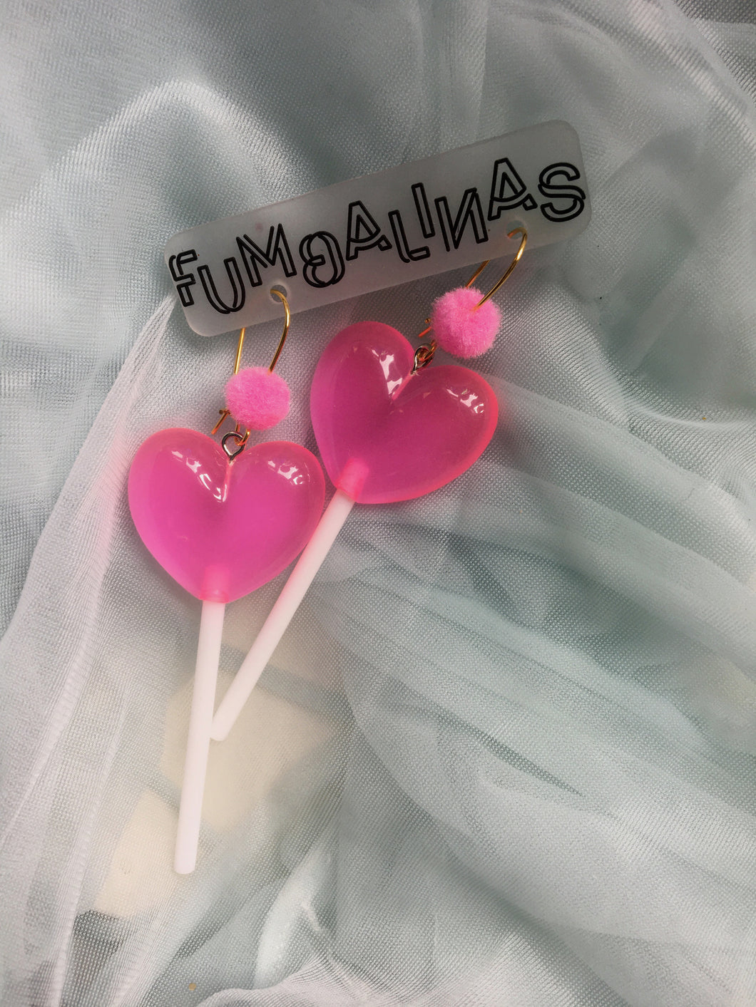 Super cute Love heart Earrings with pom poms 9cm