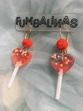 Load image into Gallery viewer, Super cute Love heart Earrings with pom poms Small
