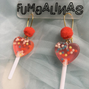 Super cute Love heart Earrings with pom poms Small