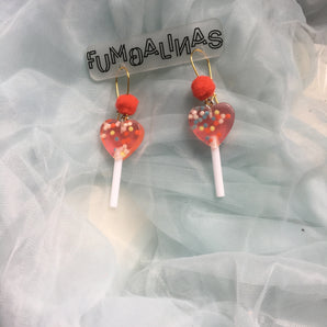 Super cute Love heart Earrings with pom poms Small