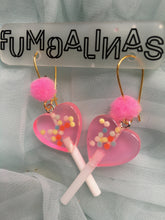 Load image into Gallery viewer, Super cute Love heart Earrings with pom poms Small
