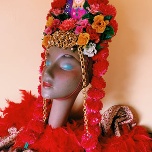 Recycled Gold floral pom pom headpiece