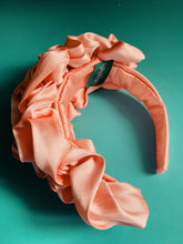 Load image into Gallery viewer, Peach Silk Ruffle headband - Shine-Sheen finish - ASYMMETRICAL style
