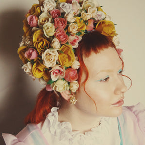 Vintage Rose Flower bonnet / crown / Marie Antoinette pink pastels
