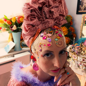 Pale Pink Tinsel Hair Turban - Made to Order