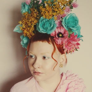 Vintage Blue and pink flower crown, wig, marie Antoinette
