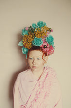 Load image into Gallery viewer, Vintage Blue and pink flower crown, wig, marie Antoinette
