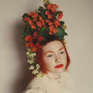 Vintage Flower Crown, poppy geranium
