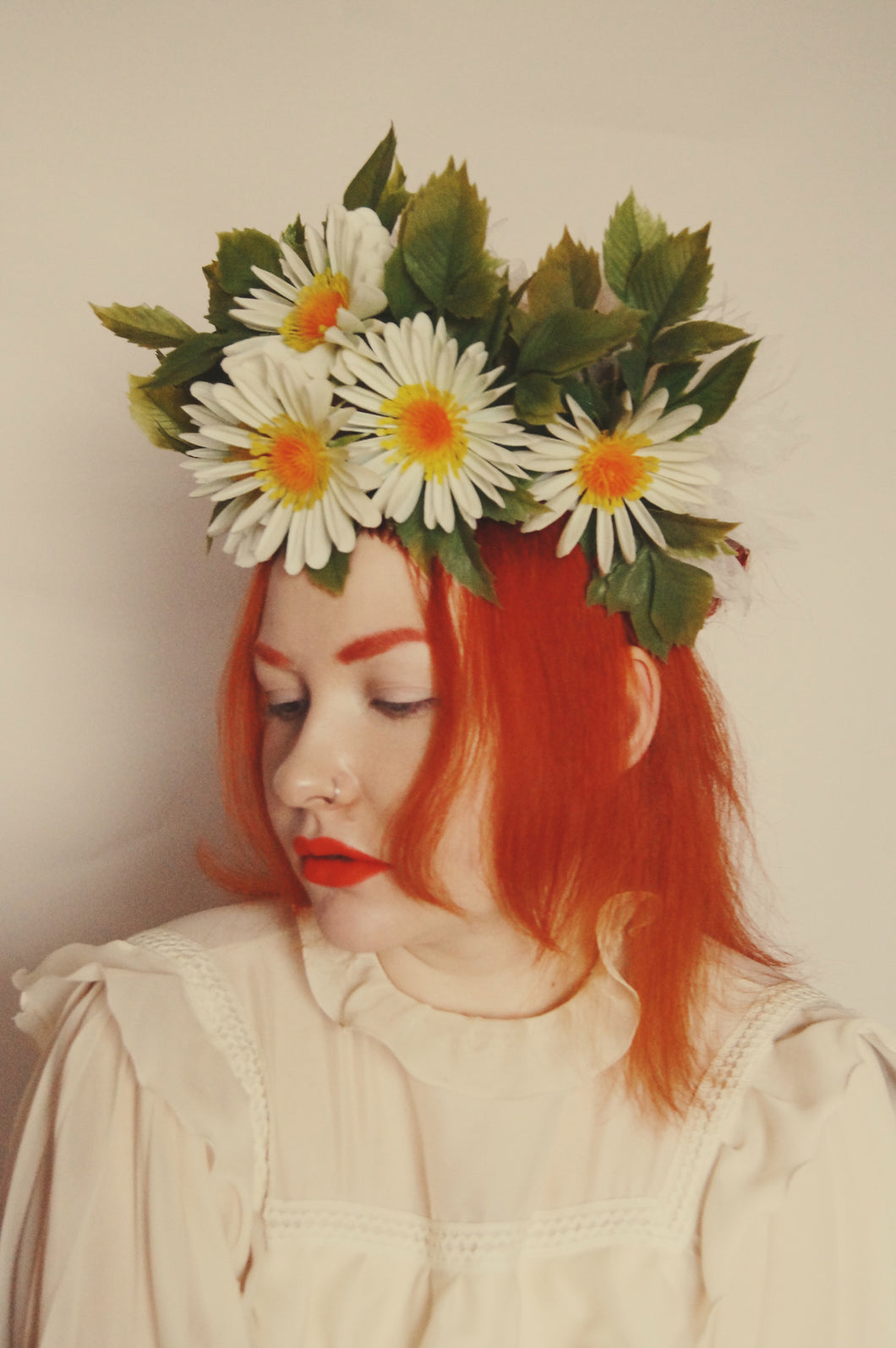 Vintage White Daisy May Day May queen flower crown