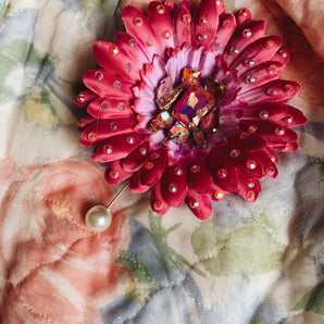 Gerbera Pink Flower Bejewelled Bling Brooch