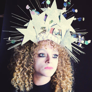 Iridescent silver star vintage sequin spray headdress - burlesque - cirque - costume