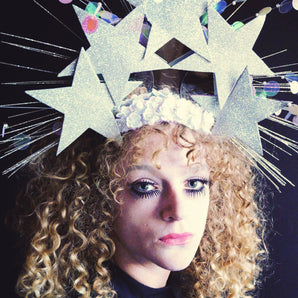 Iridescent silver star vintage sequin spray headdress - burlesque - cirque - costume