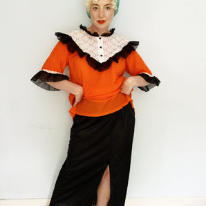 Vintage Nylon 2-piece red ruffle Night Dress and Slip
