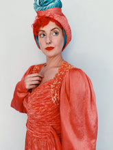 Load image into Gallery viewer, PINK RUCHED, SEQUINED GOWN w/ BELT AND HEADSCARF
