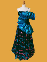 Load image into Gallery viewer, BLUE, PINK, BLACK LAME DRESS BIG BLUE RUFFLE
