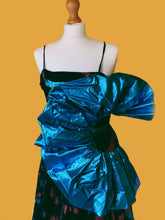 Load image into Gallery viewer, BLUE, PINK, BLACK LAME DRESS BIG BLUE RUFFLE
