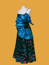 Load image into Gallery viewer, BLUE, PINK, BLACK LAME DRESS BIG BLUE RUFFLE
