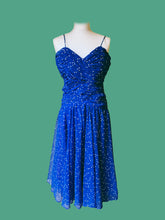 Load image into Gallery viewer, 80s BLUE RUCHED John Charles Dress
