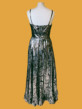 Load image into Gallery viewer, SILVER AND BROWN LEAF LAME STRAP LONG DRESS
