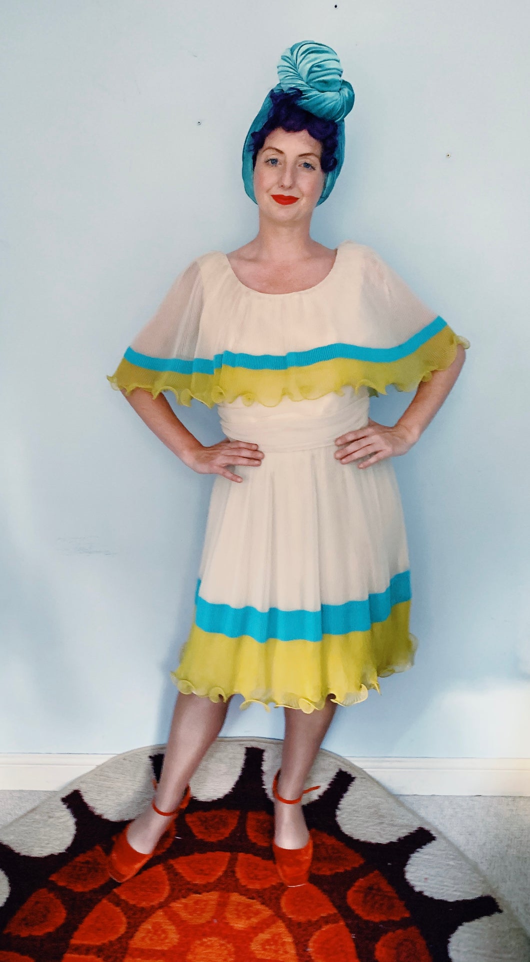 Vintage 1960s / 1970s Dress • Lilli Diamond Flirty Accordion Pleat Sun Dress • Large