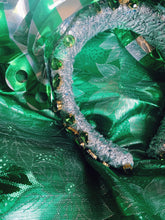Load image into Gallery viewer, Vintage green and silver Fan foil Gem Headpiece
