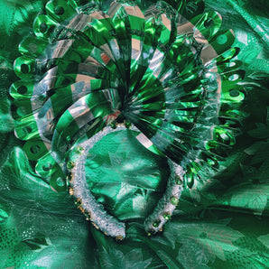 Vintage green and silver Fan foil Gem Headpiece