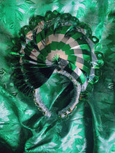 Load image into Gallery viewer, Vintage green and silver Fan foil Gem Headpiece
