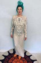 Load image into Gallery viewer, WHITE SEQUIN IRIDESCENT ART DECO DRESS
