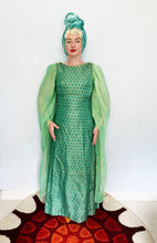 Load image into Gallery viewer, Vintage Retro Style Green And Gold Tudor Style Dress Festival Garden Party S
