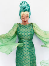 Load image into Gallery viewer, Vintage Retro Style Green And Gold Tudor Style Dress Festival Garden Party S
