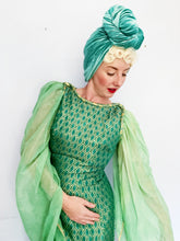 Load image into Gallery viewer, Vintage Retro Style Green And Gold Tudor Style Dress Festival Garden Party S
