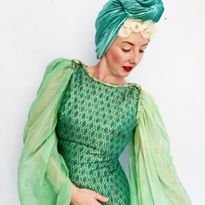 Vintage Retro Style Green And Gold Tudor Style Dress Festival Garden Party S