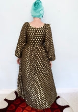 Load image into Gallery viewer, Vintage Prairie Style Dress Brown/black spotty Gold Lurex
