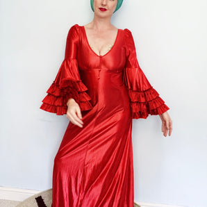 Richards Shop Vintage Ruffle RED Dress / Nightgown