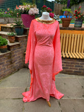 Load image into Gallery viewer, NEON Pink embossed Velvet Stretch Kaftan Dress
