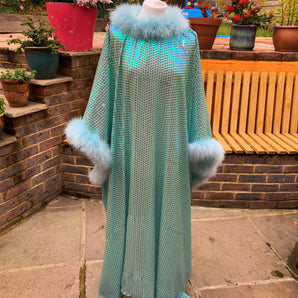 Holographic Blue and Green Mermaid sequin Marabou Dress