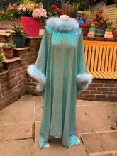 Load image into Gallery viewer, Holographic Blue and Green Mermaid sequin Marabou Dress
