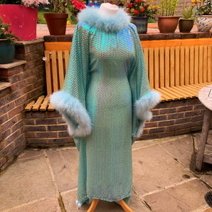 Holographic Blue and Green Mermaid sequin Marabou Dress