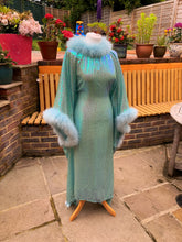Load image into Gallery viewer, Holographic Blue and Green Mermaid sequin Marabou Dress
